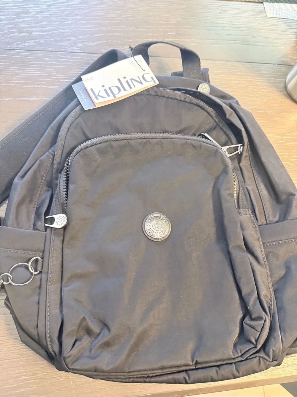 Kipling Black Nylon Backpack with Front Pocket